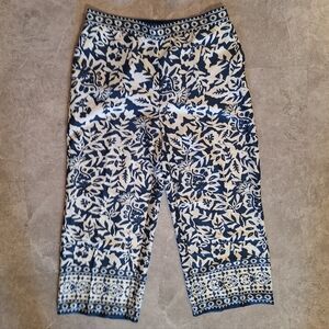 Eliane Rose Navy & White Floral Print Cropped Wide Leg Pants Size Large